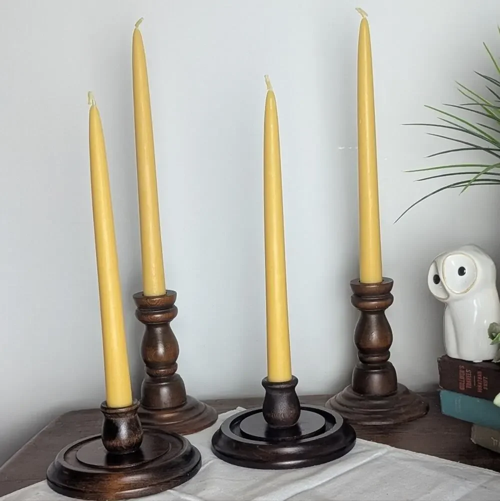 Primitive Wood Candlestick Holders Set Of Four Farmhouse Cottagecore Styling